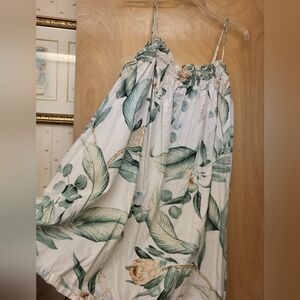 H&M Green Leaf White Floral Tank Midi Beach Dress Sz Xl